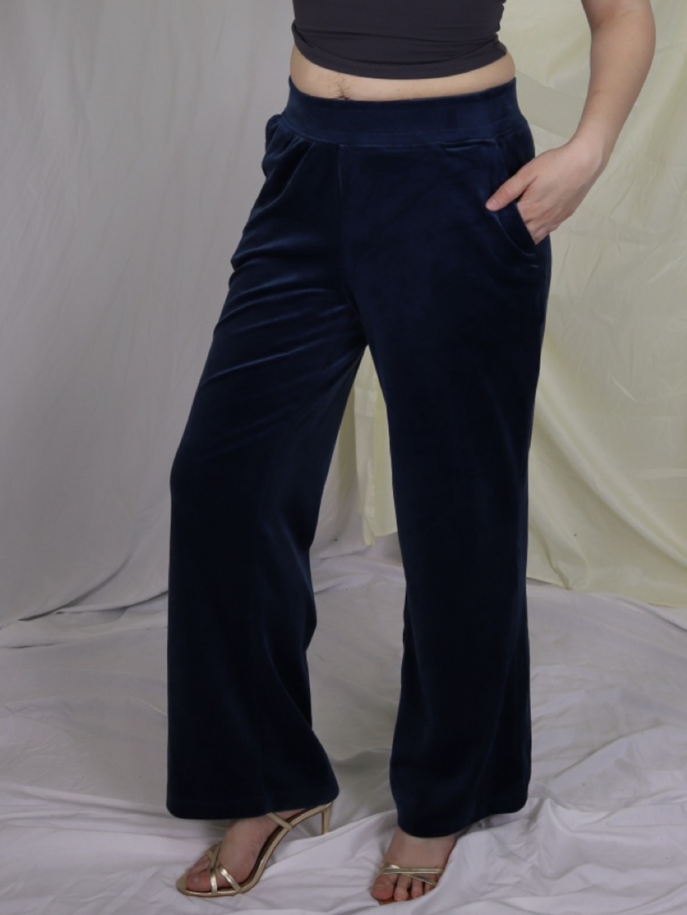 Cable & Gauge Navy Velvet Wide-Leg Pants